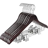 TOPIA HANGER Wooden Suit Hangers with Adjustable Metal Clips (10 Pack), Solid Wood Clothes Hangers, 360° Swivel Hook, Premium