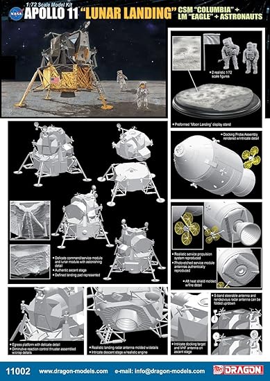 Amazon Com Dragon Models 1 72 Apollo 11 Lunar Landing Csm Columbia Lm Eagle Astronauts Toys Games