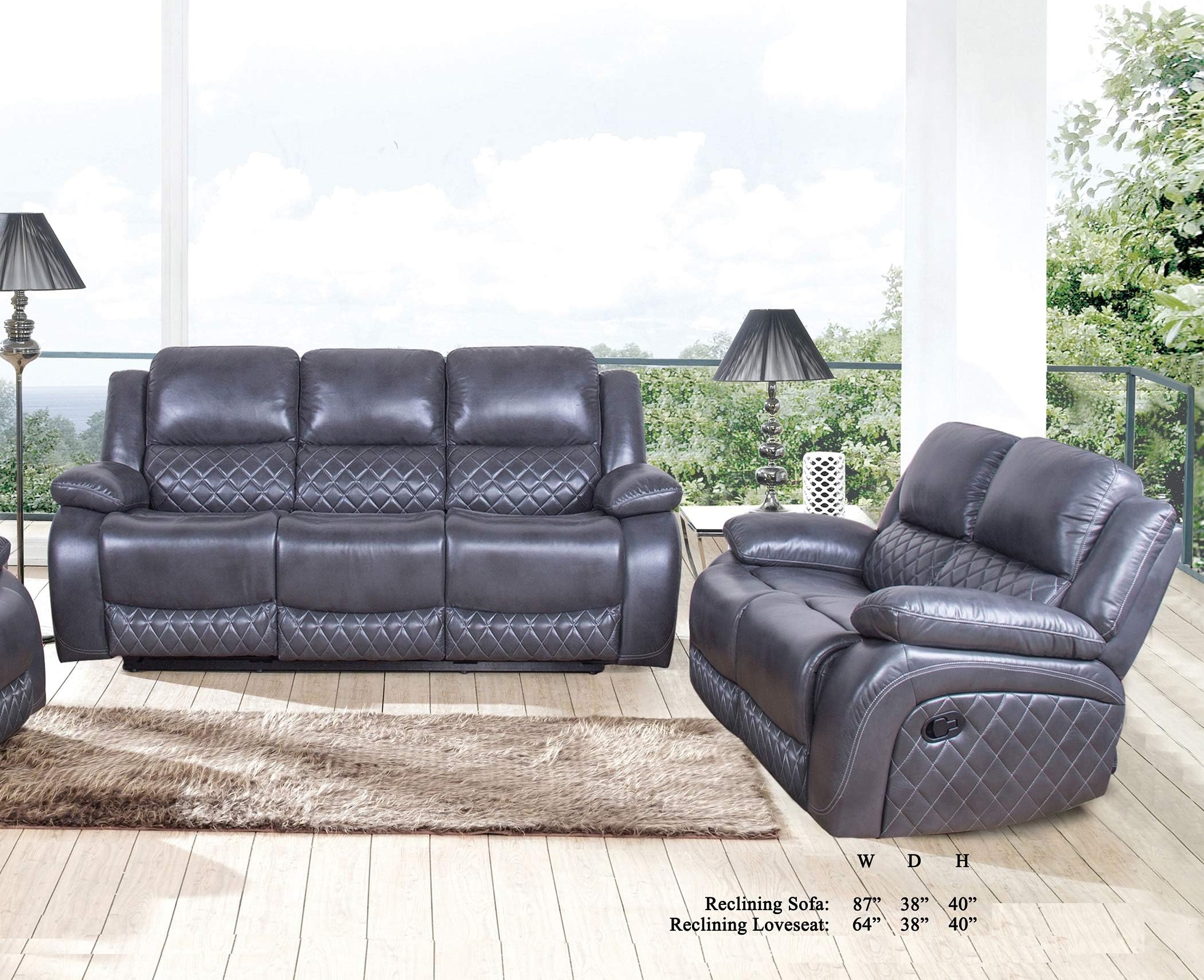 Esofastore Living Room Beautiful Gray Leather air Antique Look Recliner Sofa Loveseat 2pc Sofa Set Comfort Plush Couch