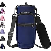AceTreker 32 40 oz Water Bottle Carrier with Strap, Neoprene Water Bottle Sleeve Bag with 2 Pockets Insulated Flask Sling Holder for Walking Hiking Gym