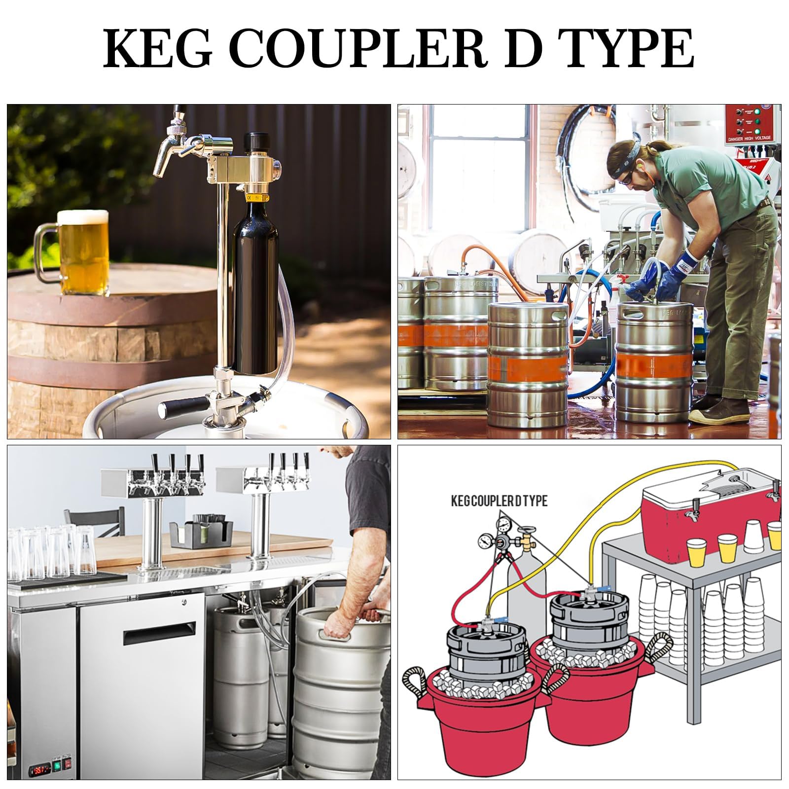 Keg Coupler 304 Stainless Steel Probe Sankey Keg Coupler D System Keg Tap for Kegerator 5/16 Barbs G5/8 Nuts US Sanke D Beer Coupler Beer Keg Coupler D Coupler Keg Tap for Beer