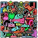 50pcs Neon Baseball Theme Waterproof Vinyl Stickers - Baseball Decor & Party Favors Gifts for Laptop, Water Bottle, Skateboard
