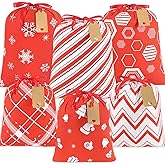 HRX Package Fabric Drawstring Gift Bags Assorted, 6pcs Reusable Christmas Wrapping Sacks Cloth Pouches for Xmas Presents Party Favor