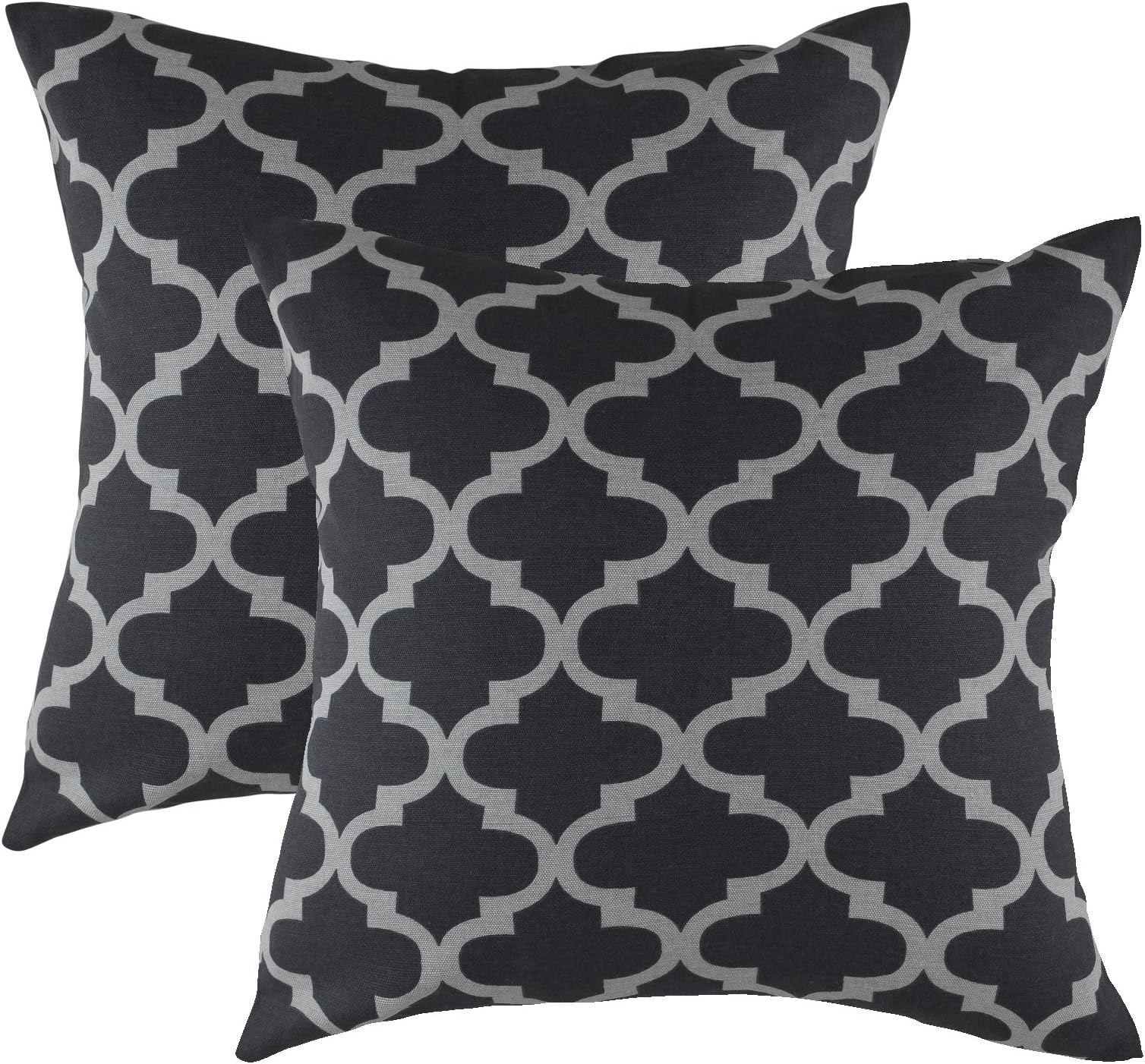 TreeWool (2 Pack Trellis Accent Cotton Canvas Cushion Covers (45 x 45 cm, Black & Grey)