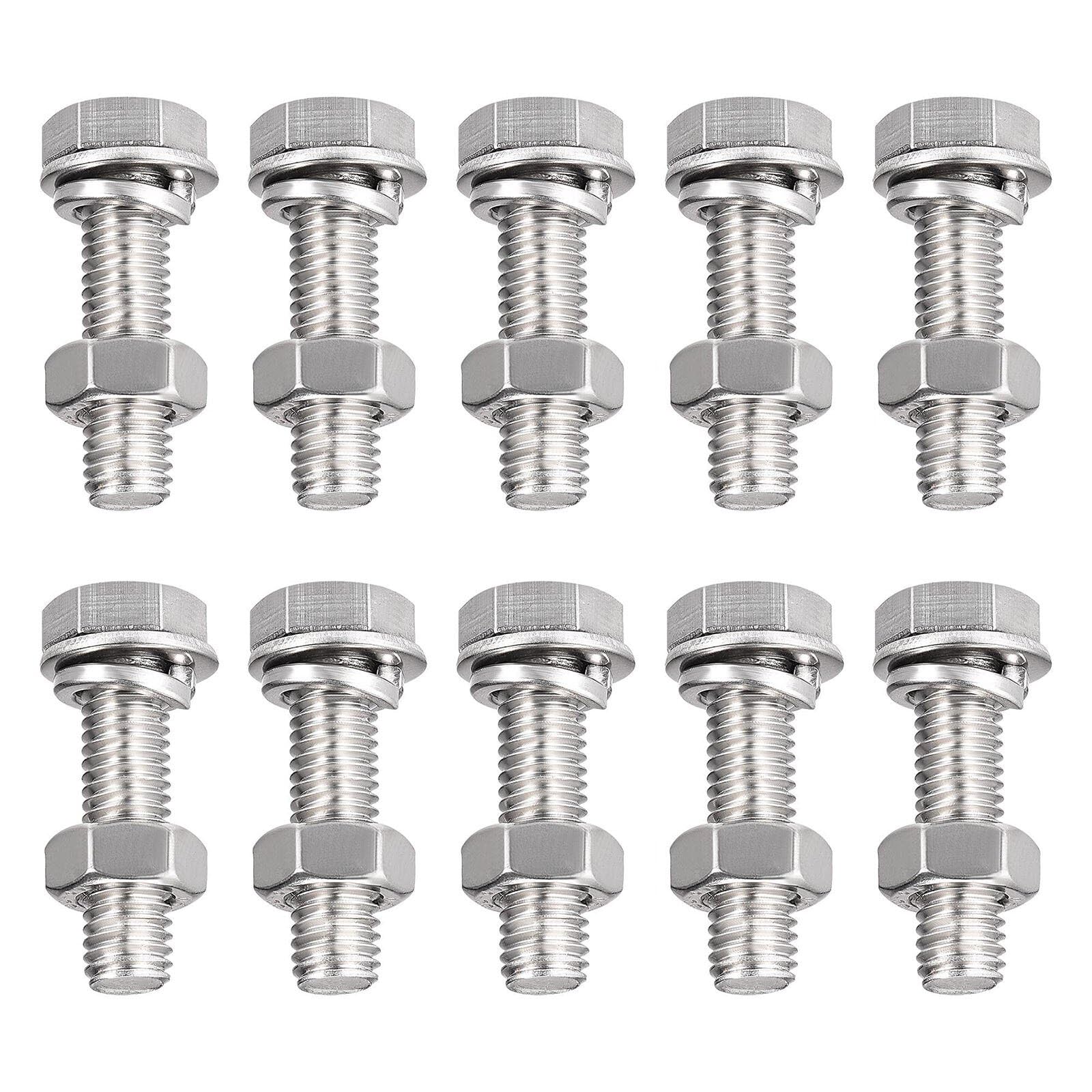 TA-VIGOR 10Pcs M8 x 30mm Hex Head Screws Bolts, Nuts, Flat & Lock Washers Kits, Fully Thread Hexagon Bolts, High Tensile Cap Screws for Metal Work, Automotive Machinery, Bike Motorcycles Repair