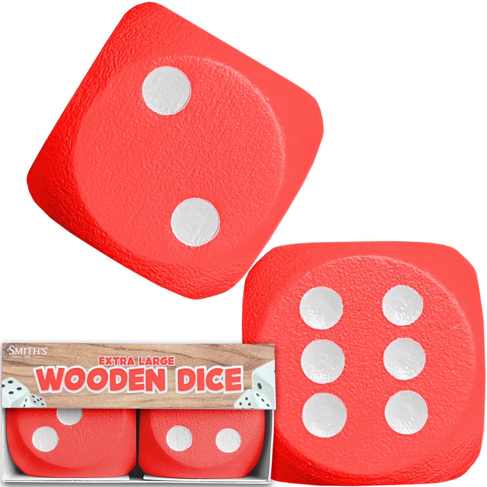 Large Wooden Dice by Smith's® | 3 x 3 x 3cm | 2 Pack | Red | Educational Maths Games, Kids Board Game Accessories | No Harmful Materials | For 3 Year Olds +