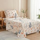 JSD Boho Floral Printed Sheet Set Twin Size 3 Piece, Soft Botanical Pattern Microfiber Sheets Extra Deep Pocket