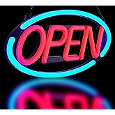 BritTech 24'' X 12'' Ultra Bright LED Neon Open Sign - Remote Controlled - Get Your Business Seen Day or Night (Blue/Red)