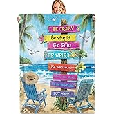 MIEPOS Beach Quote Throw Blanket, 50x60in, Soft, Lightweight Flannel,Colorful Tropical Sign with Inspirational Sayings Blankets, Gifts for Women, for Summer Beach House Home Living Room Decor