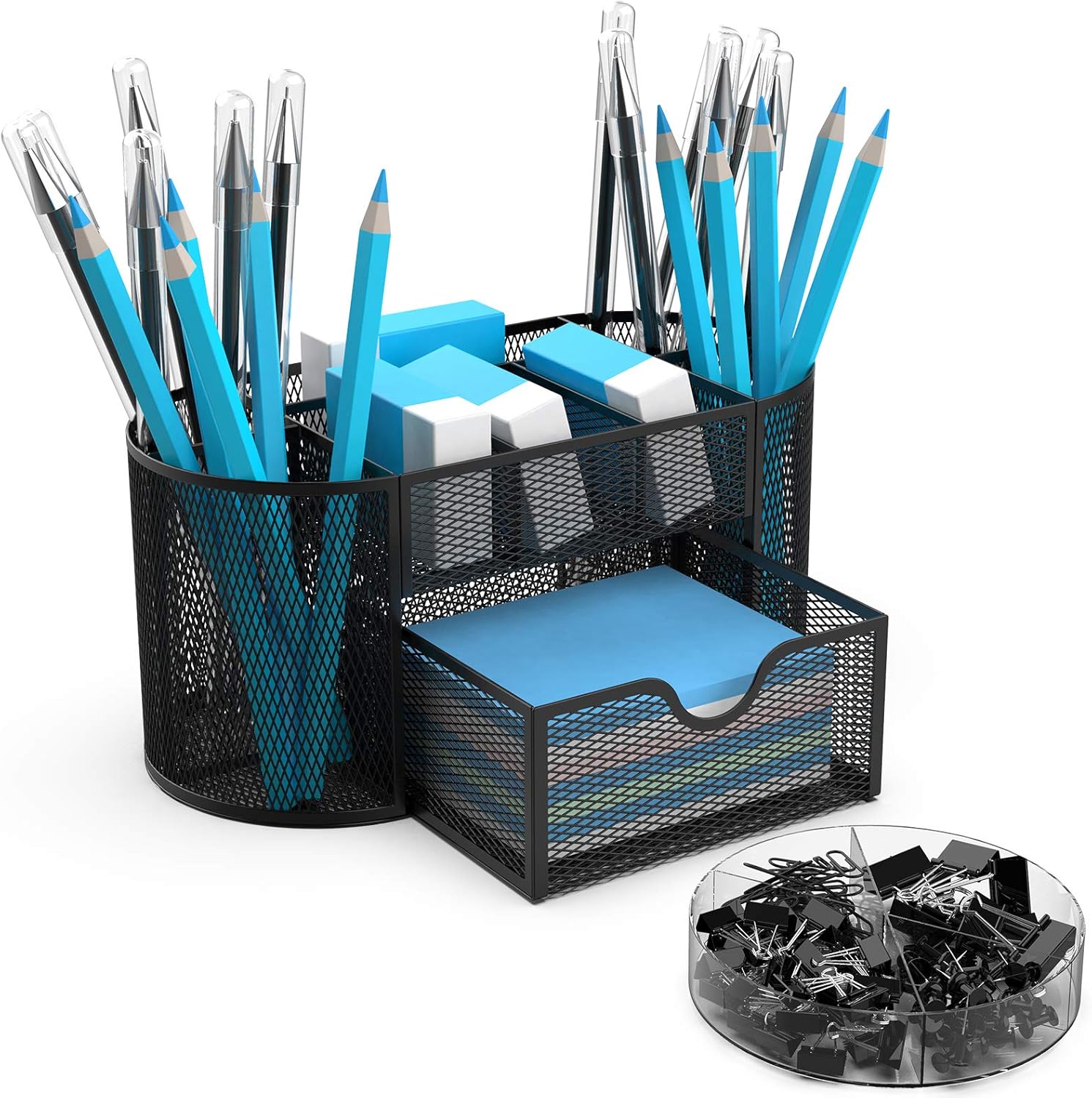 BYLaconic Office Desk Organizer Mesh, with 9 Compartments Multifunctional Desk Pen Holder Organizer with Accessories Clips Sets for Office/Classroom/Home - Black