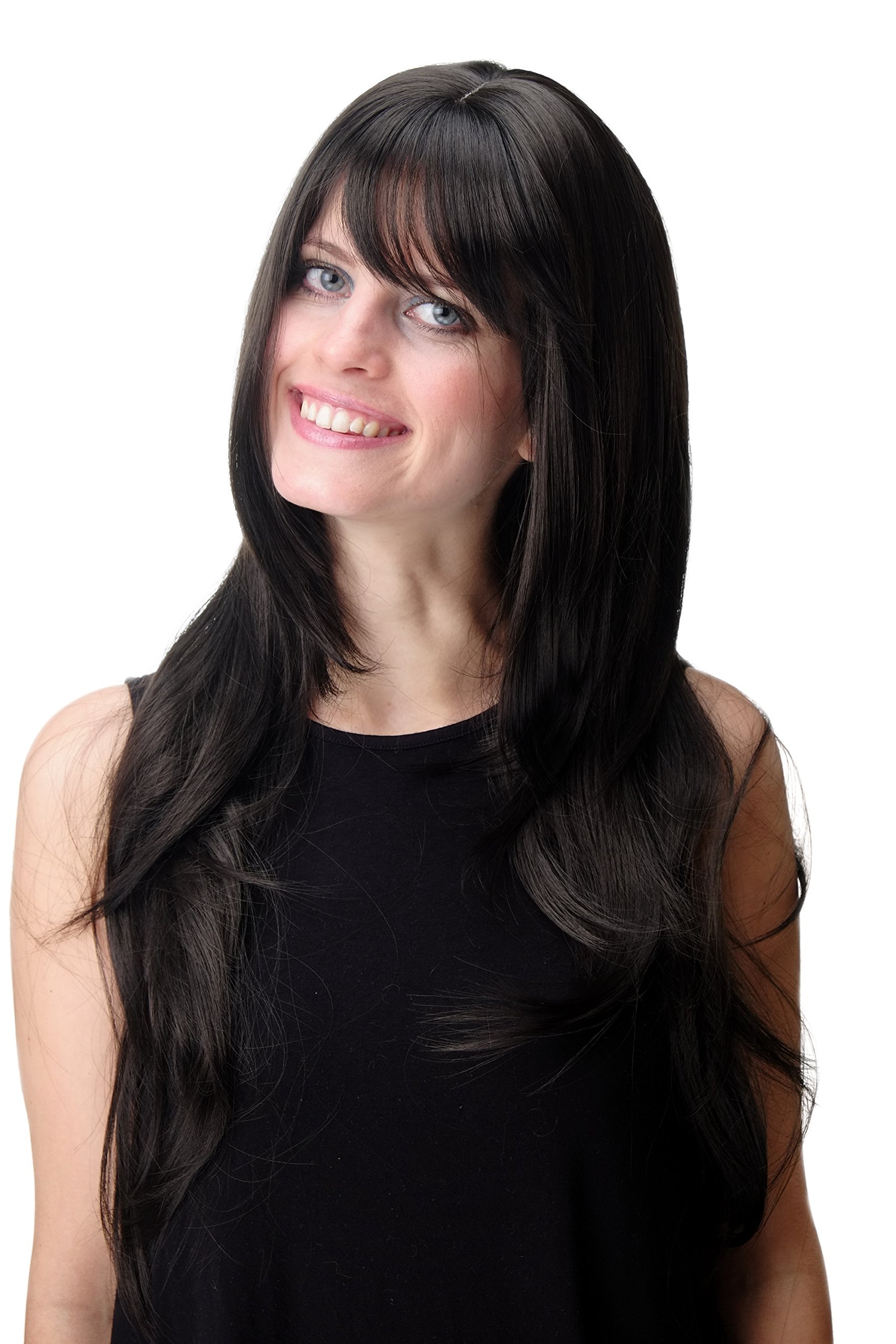 WIG ME UP - GFW09-3 Lady Quality Wig long straight layered fringe bangs dark brown