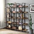 KIVENJAJA Triple Wide 5-Tier Bookshelf, Industrial Display Bookcase with Metal Frame, Tall Open Storage Book Shelves for Bedroom, Living Room, Home Office (Rustic Brown)