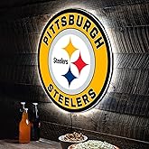 Team Sports America Evergreen NFL Pittsburgh Steelers | Ultra-Thin LED Light Wall Sign Decor | 23 Inch Round | Made in the USA