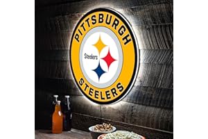 Team Sports America Evergreen NFL Pittsburgh Steelers | Ultra-Thin LED Light Wall Sign Decor | 23 Inch Round | Made in the USA