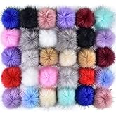 Coopay 30 Pieces Faux Fox Fur Pom Pom Balls DIY Fur Fluffy Ball with Elastic Loop for Hats Keychains Scarves Gloves Bags Charms Knitting Accessories (Multicolor)