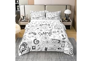 Reversible 100% Cotton Gaming Comforter Cover Queen, Kids Gamepad Cartoon Bedding Set, Video Games Gamers Duvet Cover, Hip Ho