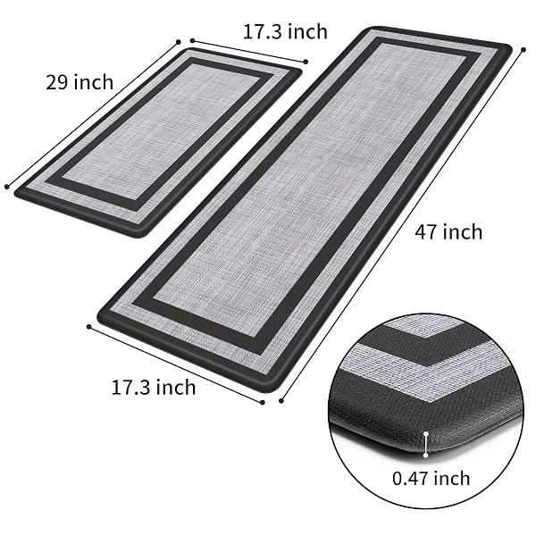 MATTITUDE KITCHEN MATS SET OF 2 CUSHIONED 0.47 INCH KITCHEN RUGS NON-SKID RUG SETS ERGONOMIC COMFORT STANDING MAT FOR KITCHEN, FLOOR, OFFICE, SINK, LAUNDRY, BLACK