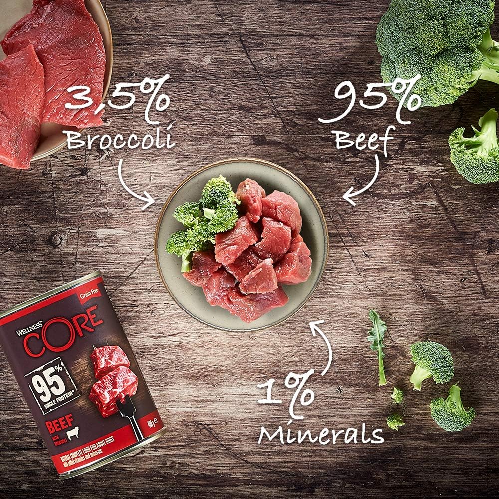 Wellness CORE 95% 6 x 400g, Beef & Broccoli, Wet Dog Food, Chunky Paté for Adult Dogs Grain-Free, Natural, Hypoallergenic - Image 4