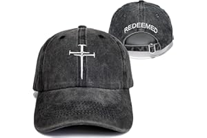 Giavuwn Christian Redeemed Cross Nails Hats for Men Women, Vintage Adjustable Cotton Embroidered Front & Back Baseball Cap