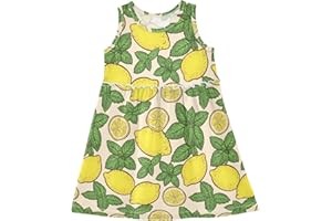 KUEJOP Lemon Leaves Pattern Girls Sleeveless Dress Summer Casual Dresses Girl Sundress 2-8 Years