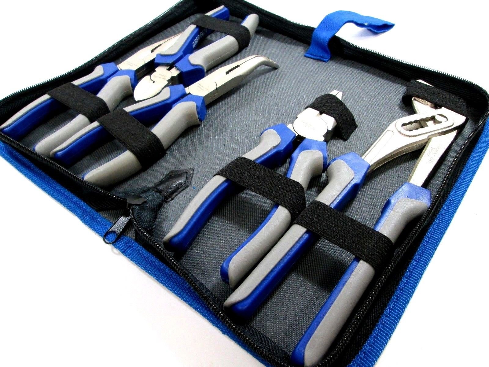 US PRO Tools 5pc Pliers Set in case Combination Long Bent Nose Side Cutters Water Pump 1821