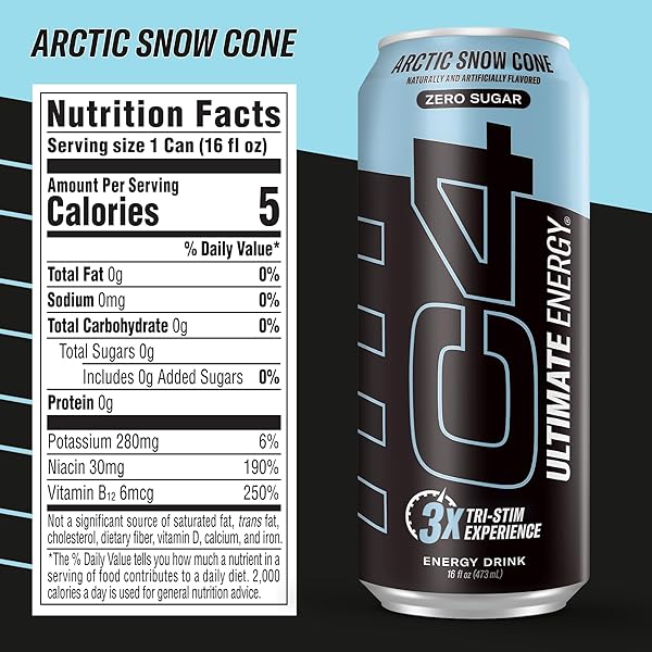 C4 ULTIMATE SUGAR FREE ENERGY DRINK 16OZ (PACK OF 12) | ARCTIC SNOW CONE