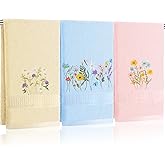 Tingjoo Wildflower Hand Towels Farmhouse Pink Blue Yellow Wildflower Bathroom Decor 14x29 Inch Embroidered Decorative Cute Spring Summer Cotton Soft Absorbent Towels for Bathroom Kitchen