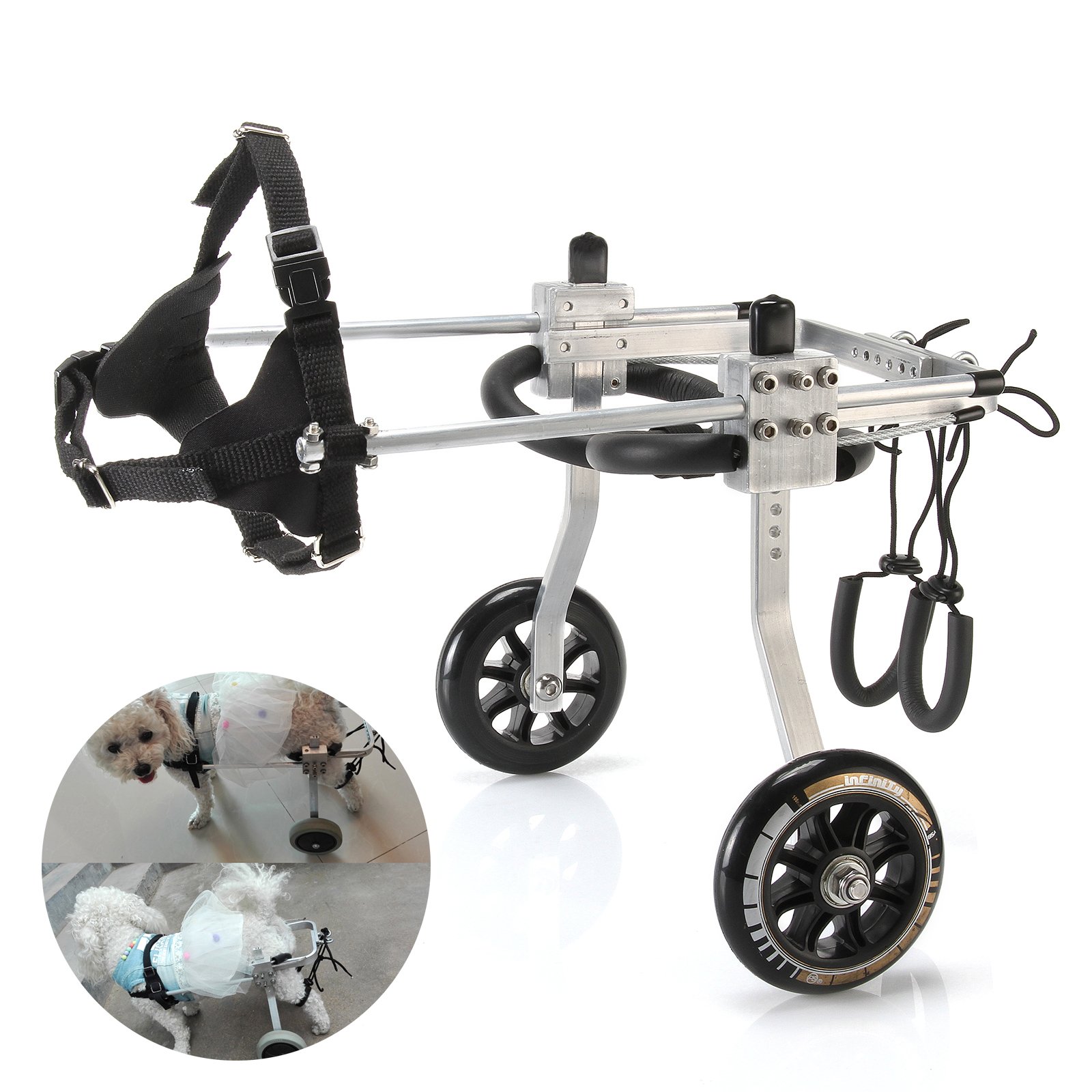 Adjustable Aluminium Dog Wheelchair for Small Pets, Rehabilitation Aid Hind Leg Mobility Cart for Dogs and Cats