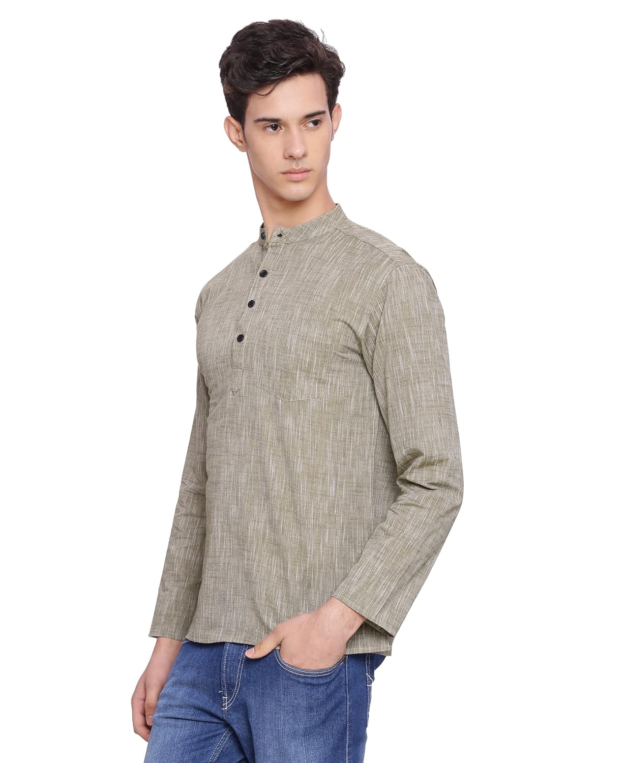 svanik brown solid cotton classic short kurta.