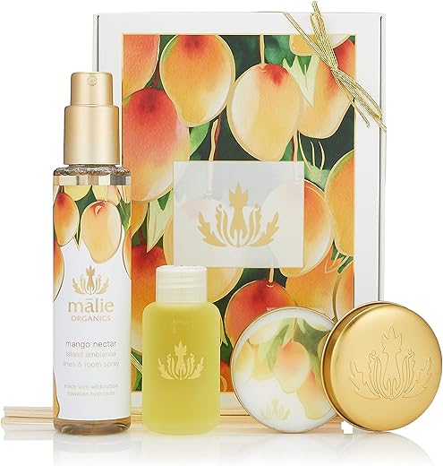Malie Organics(マリエオーガニクス) ホームアンビエンスボックス マンゴーネクター (セット内容:Reed Diffuser Travel 59ml / Linen&Room Spray 148ml / Soy Candle Travel 60g)