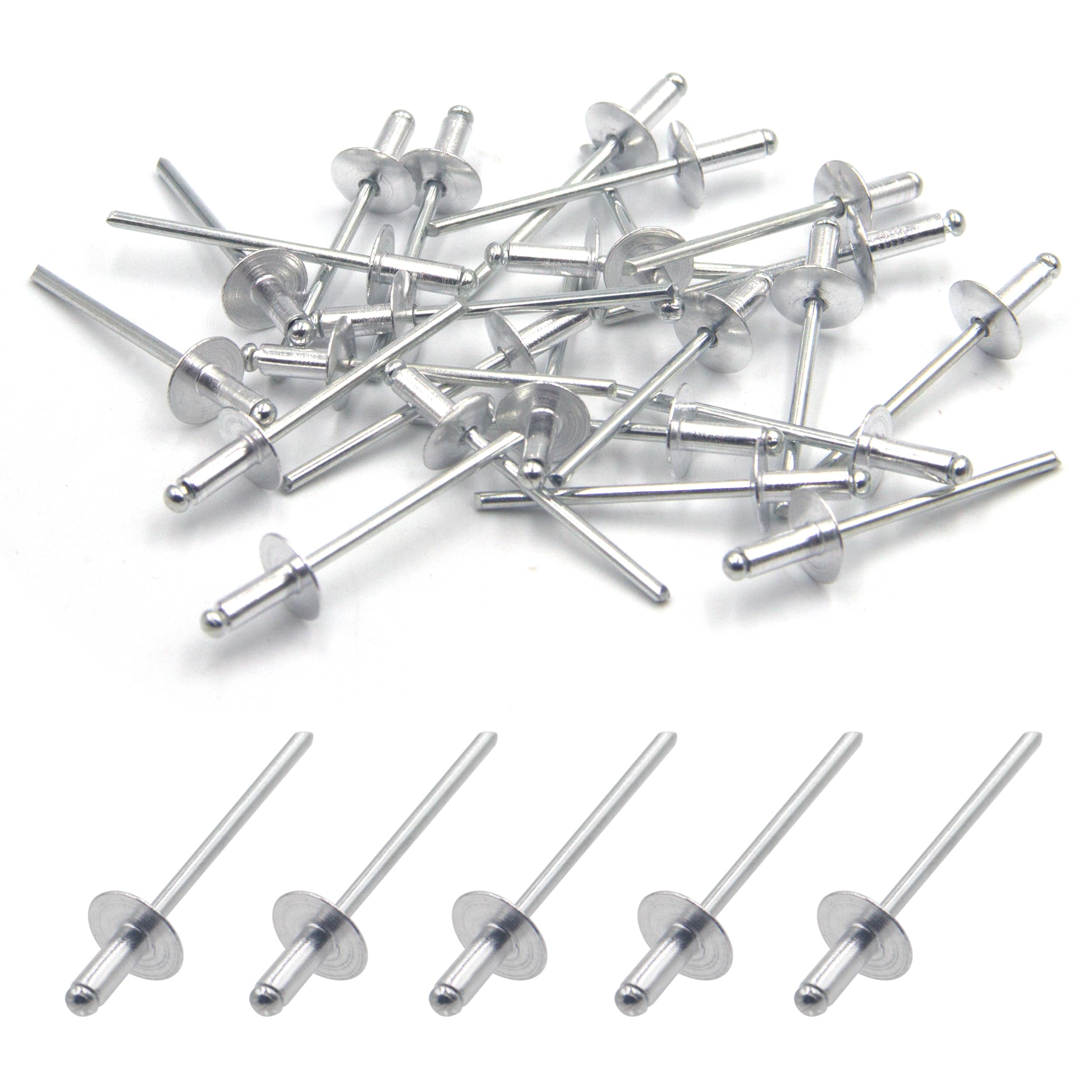 BESTYCHAO 50pcs Aluminum Blind Rivets with Large Flange 3.2mm x 8mm, Pack of 50 (Sliver) — image 1