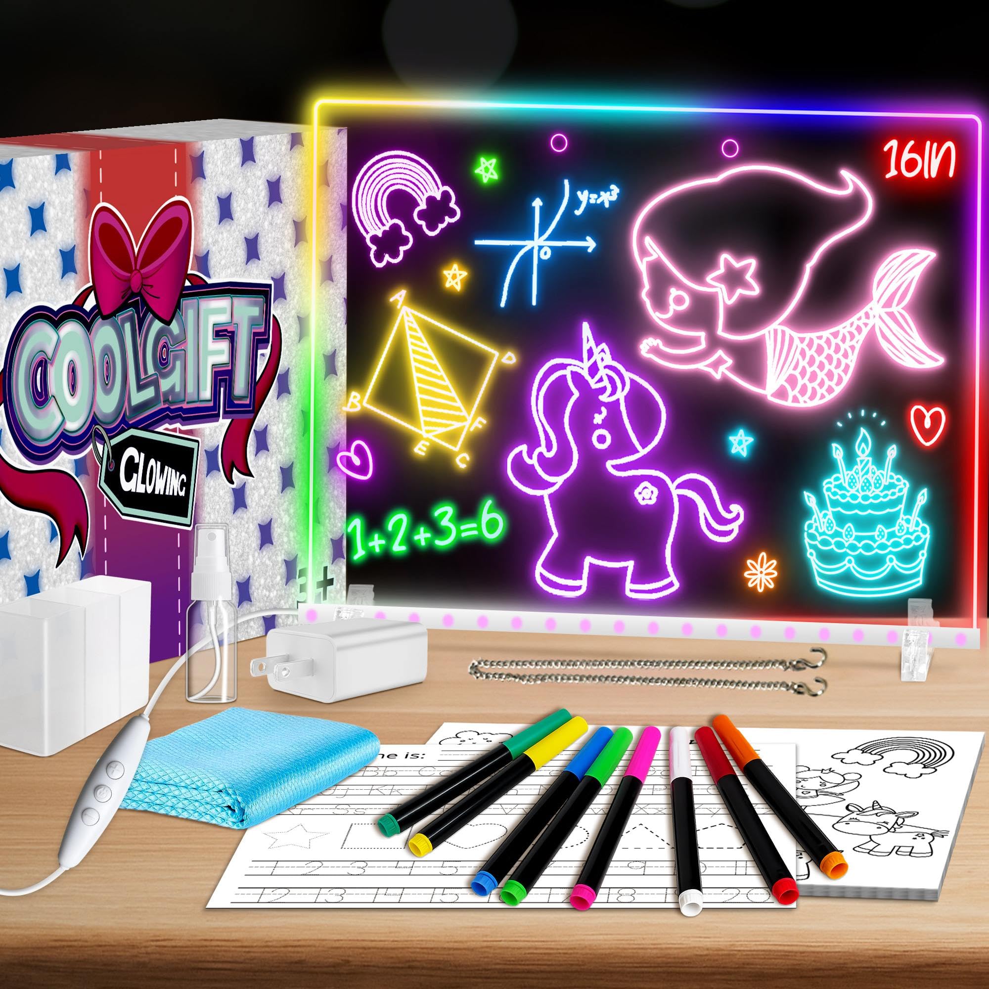 Photo 1 of 16" Led Drawing Board for Kids with 18 Tracing Stencils - Light up Led Note Board, 2026 Birthday Gifts for Boys Girls Ages 5 6 7 8 9 10 12+ Year Old, Magic Glow Art Toys for 6 7 8 9 10 Year Old, 39PCS