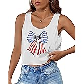 Aluvee USA 4th of July Tank Tops Women Red White and Blue Shirts Tank Tops American Patriotic Flag Crop Sleeveless Tee