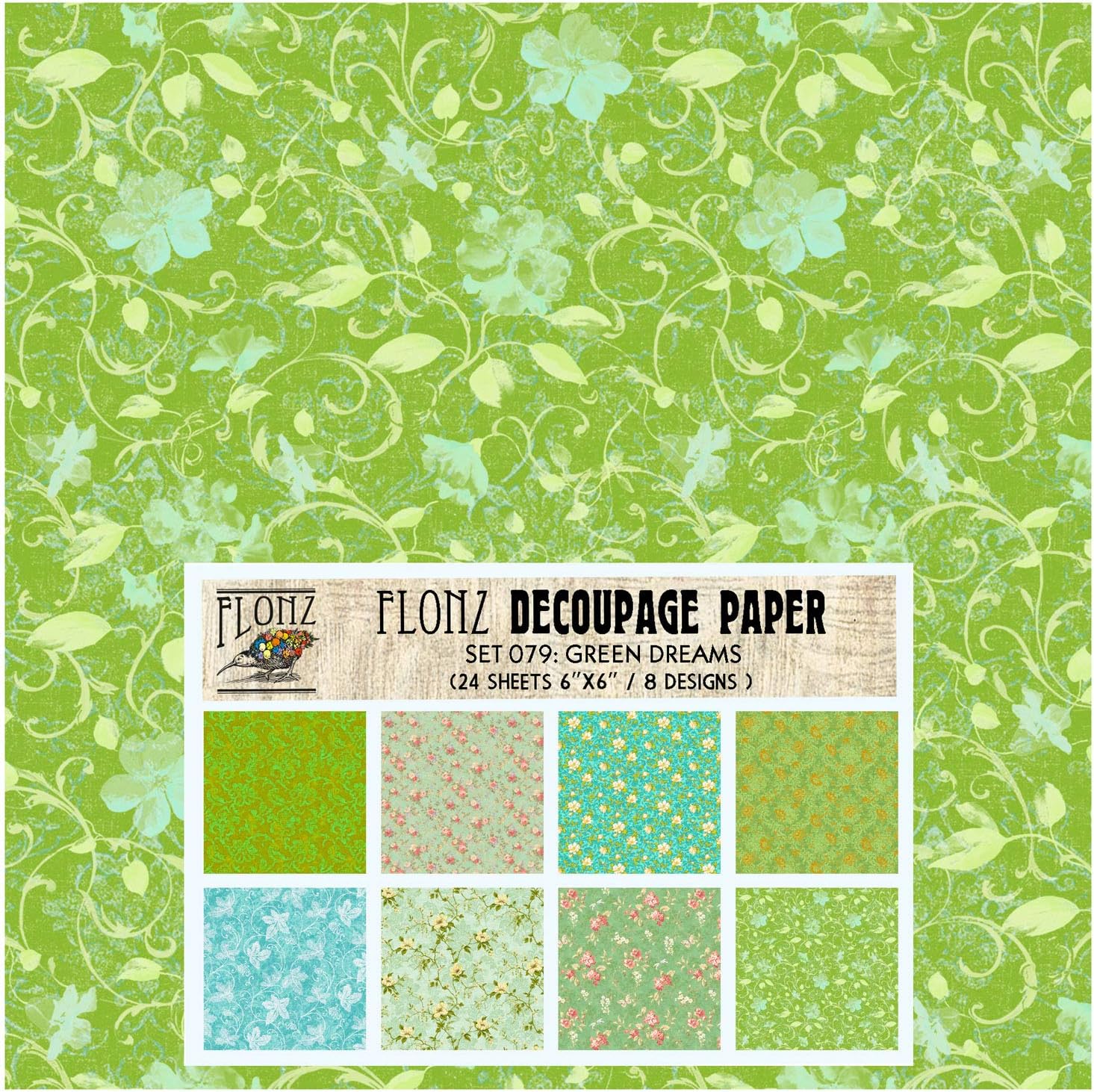 Decoupage Paper Pack (24 Sheets 6"x6") Green Dreams FLONZ