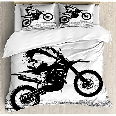 Buy Lunarable Dirt Bike Duvet Cover Set Rider Participating Motocross Championship Silhouette Image Dangerous Sports Decorative 3 Piece Bedding Set With 2 Pillow Shams Queen Size White And Black Online In Bahrain B07jk8dyd5