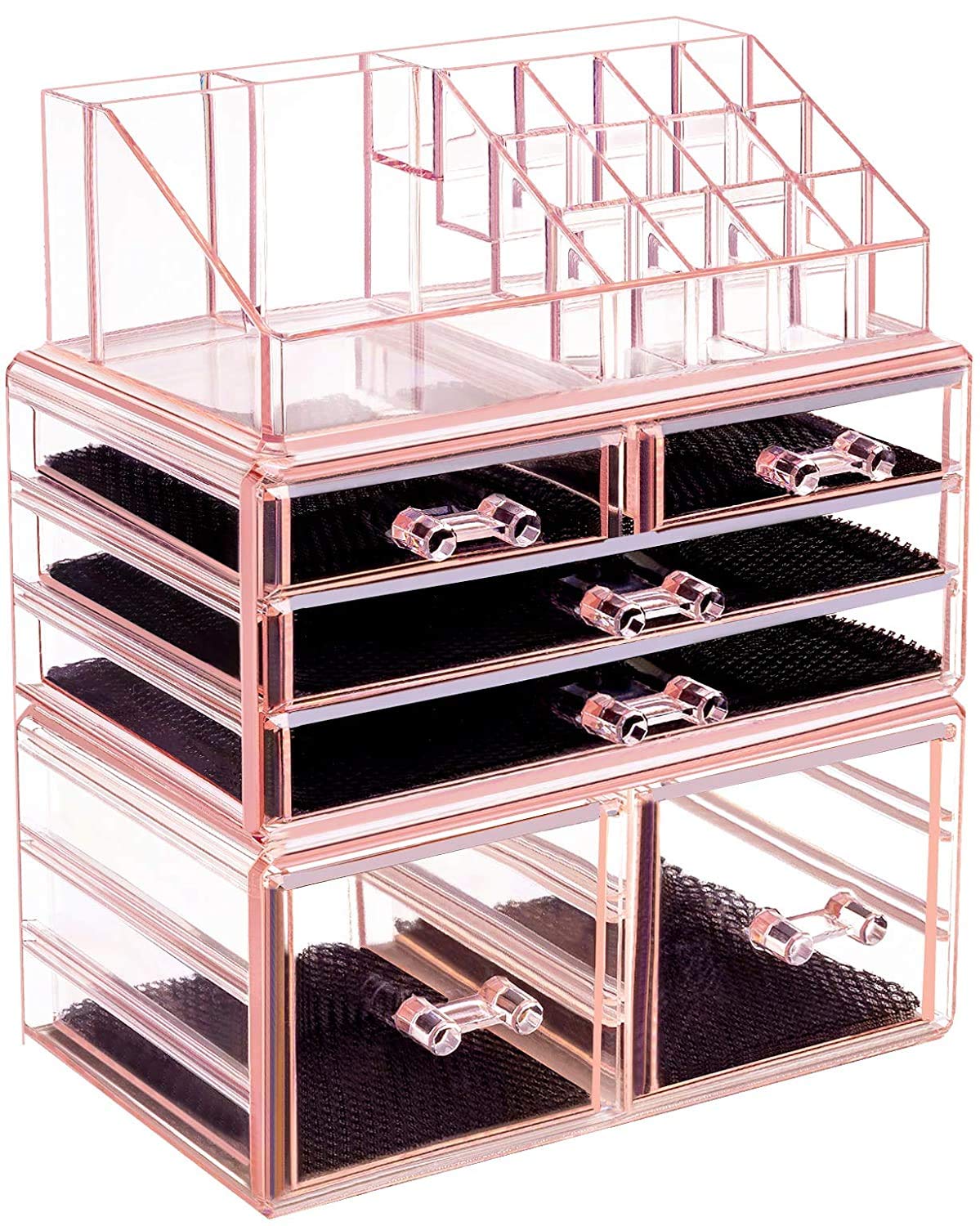 hblife Makeup Organizer 3 Pieces Acrylic Cosmetic Storage Drawers and Jewelry Display Box, Clear: Beauty