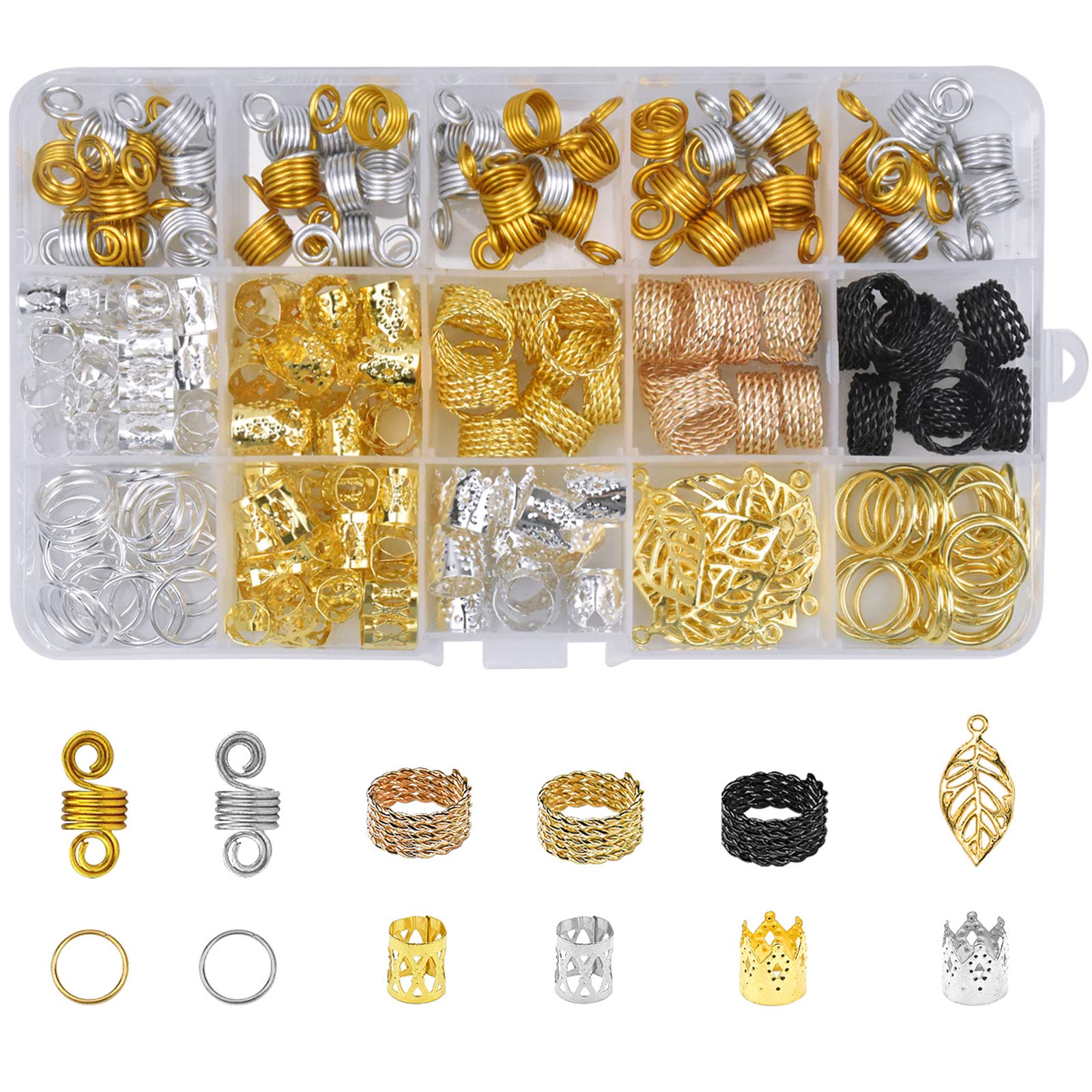 Skyzone 200PCS Hair Beads & Clips - Aluminum Dreadlocks Accessories - Metal Hair Cuffs & Braid Rings