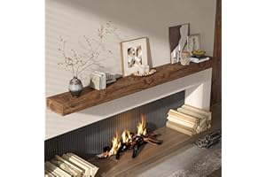 Fun Memories Fireplace Mantel, 72" Rustic Wood Fireplace Shelves, Wall-Mounted Mantels for Over Fireplace, Handcrafted Wood Brack, Floating Mantel 72" x 8" x 3"- Brown