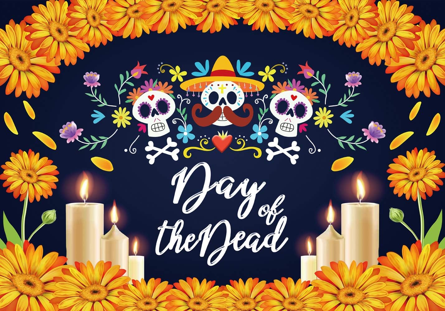 LTLYH 7x5ft Day of The Dead Backdrop Mexican Sugar Skull Flower Photo Backdrop Fabric Dia de Los Muertos Party Cake Table Banner Photo Booth Backdrop Props A065