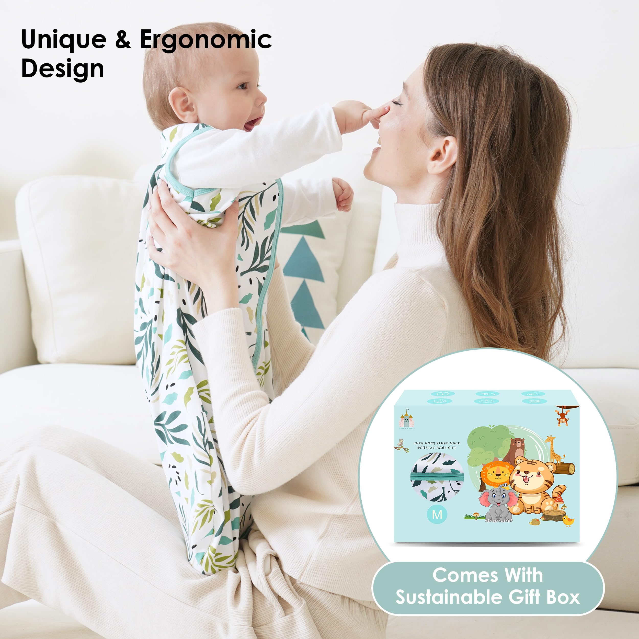 Cute Castle Baby Sleep Sack 0-6 Months - Lightweight 100% Cotton 2-Way Zipper TOG 0.5 Infant Wearable Blanket, Newborn Essentials Toddler Sleep Clothes (3 Pack Green)