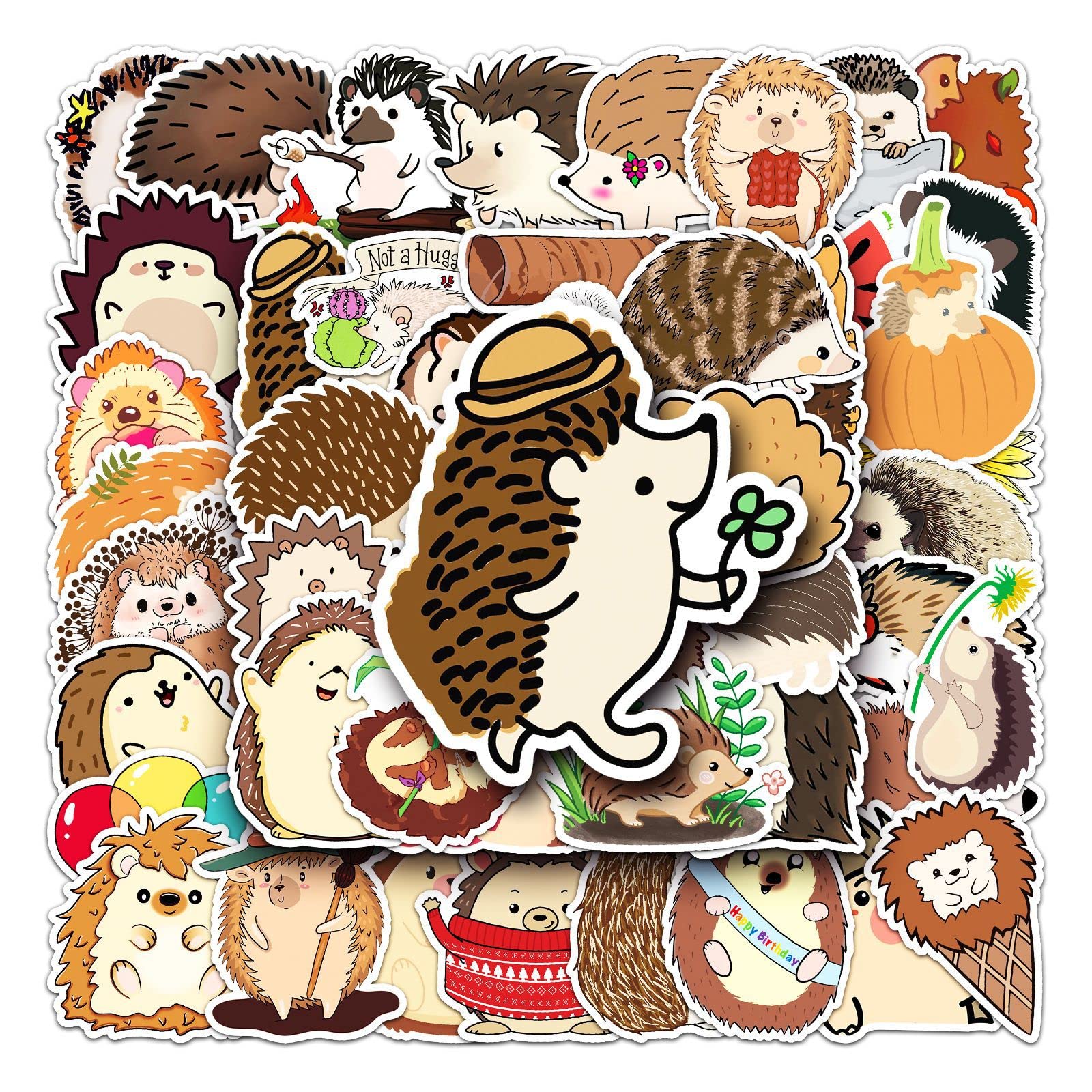 Cute Hedgehog Stickers 50pcs - Kawaii Waterproof Animal Vinyl Cartoon Stickers for Laptop, Luggage, Water Bottle, Skateboard, Guitar, Suitcase, Car, Bike, Phone, Computer - for Teens and Kids