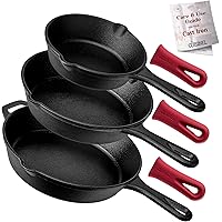 Cuisinel Cast Iron Skillet Set - 3-Piece: 6" + 8" + 10"-Inch Chef Frying Pans - Pre-Seasoned Oven Safe Cookware + 3 Heat…