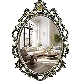 SIMON'S SHOP Vintage Oval Mirror, Antique Wall Framed Mirror in Black with Gold Accents, Scroll Design for Entryways Living R