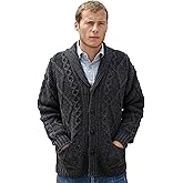 Aran Crafts Men's Irish Cable Knitted Cardigan Sweater (100% Merino Wool)
