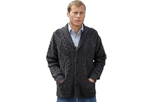 Aran Crafts Men's Irish Cable Knitted Cardigan Sweater (100% Merino Wool)