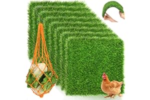 Tlence 8 Pack Chicken Nesting Pads with Vegetable String Bag, 12"x12"x1.2" Washable Hen Coop Synthetic Turf Mat, Artificial Nest Box Bedding Grass Rug Carpet for Laying Eggs, Garden Lawn