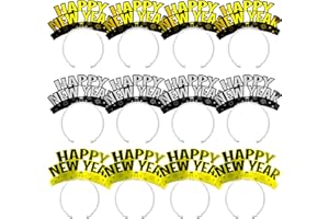 Melisheer 12 PCS New Years Eve Party Supplies, Happy New Years Headband Party Favors Gold Silver Black Headband Accessories