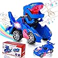 Hirger Transforming Car Dinosaur Toy for Kids 2-5: Dino Transformer Toy Car with Light Music for Toddlers 1-3 | Christmas Birthday Gifts for Boys Age 4-6