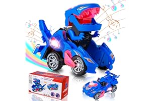 Hirger Transforming Dinosaur Car Toy for Kids, Auto Transformer Monster Truck Toys with Light & Sound for Toddler 1 2 3 4 5 Year Old, Birthday Gifts for Boy, Christmas Stocking Stuffers