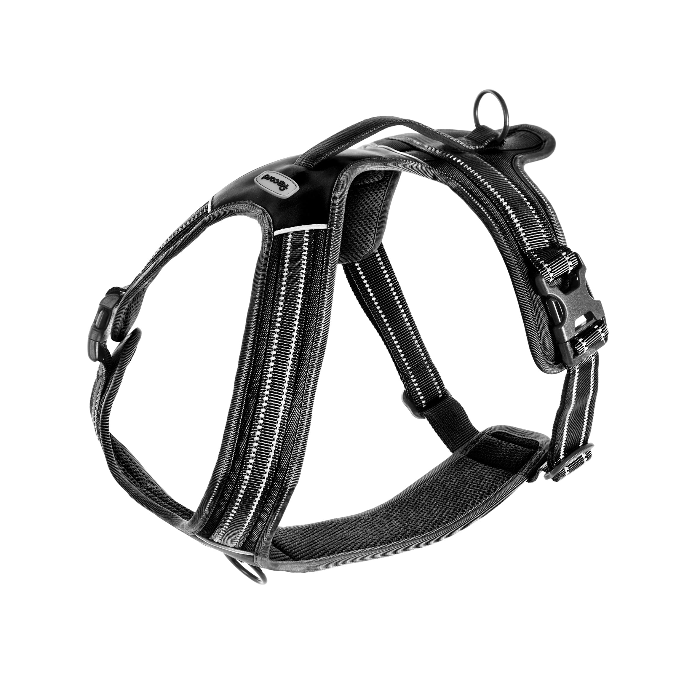 Record - Action Alps Dog Harness - Black - Size S - Material: Nylon Braided with Reflective Bands 3M ScotchLite - Circumference 48-57 cm